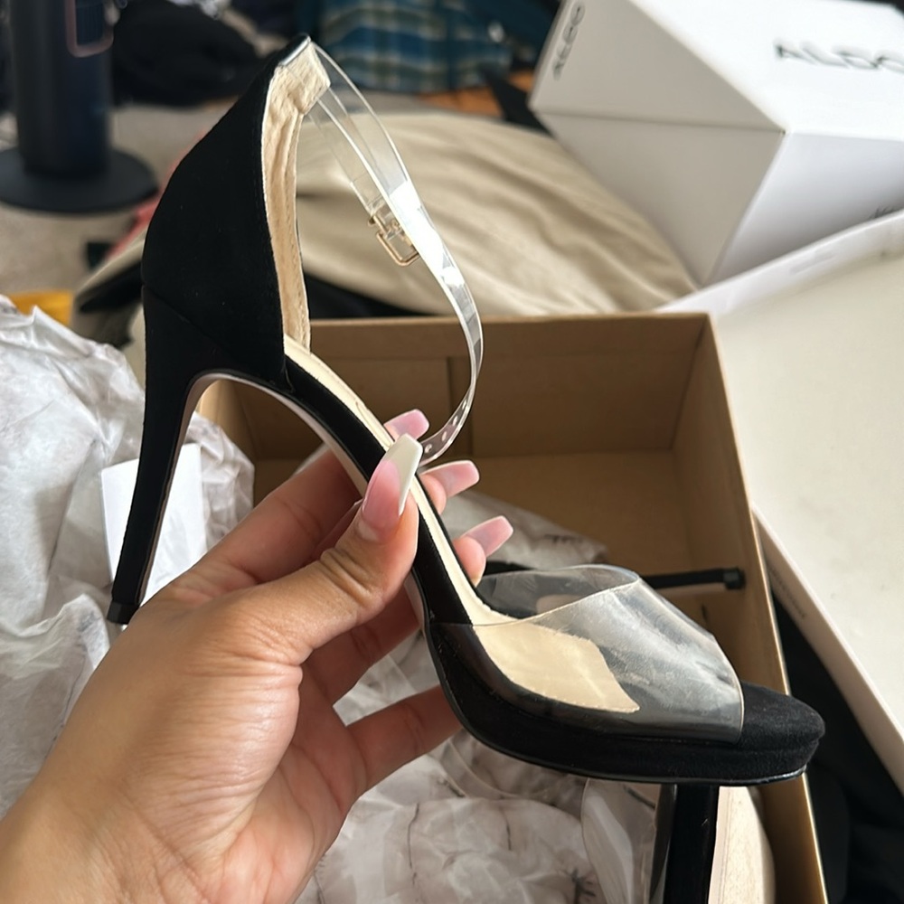 Black heel with clear strap